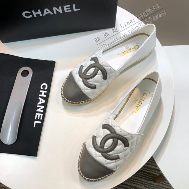 Chanel女鞋 香奈兒頂級版本漁夫鞋 白皮灰皮標  naq1107